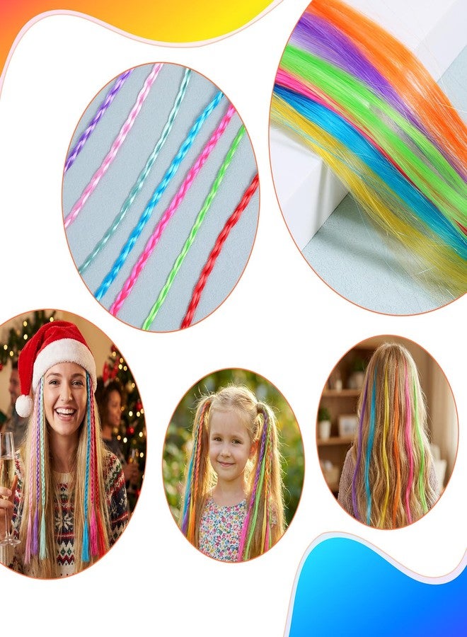 cobee 42Pcs Hair Extensions for Kids, Colored Hair Extensions for Kids, Hairs Accessories for Girls Braids Hairing Extension, Rainbow Hairs Clips for Kid Girls Ponytails Accessories - Image 4